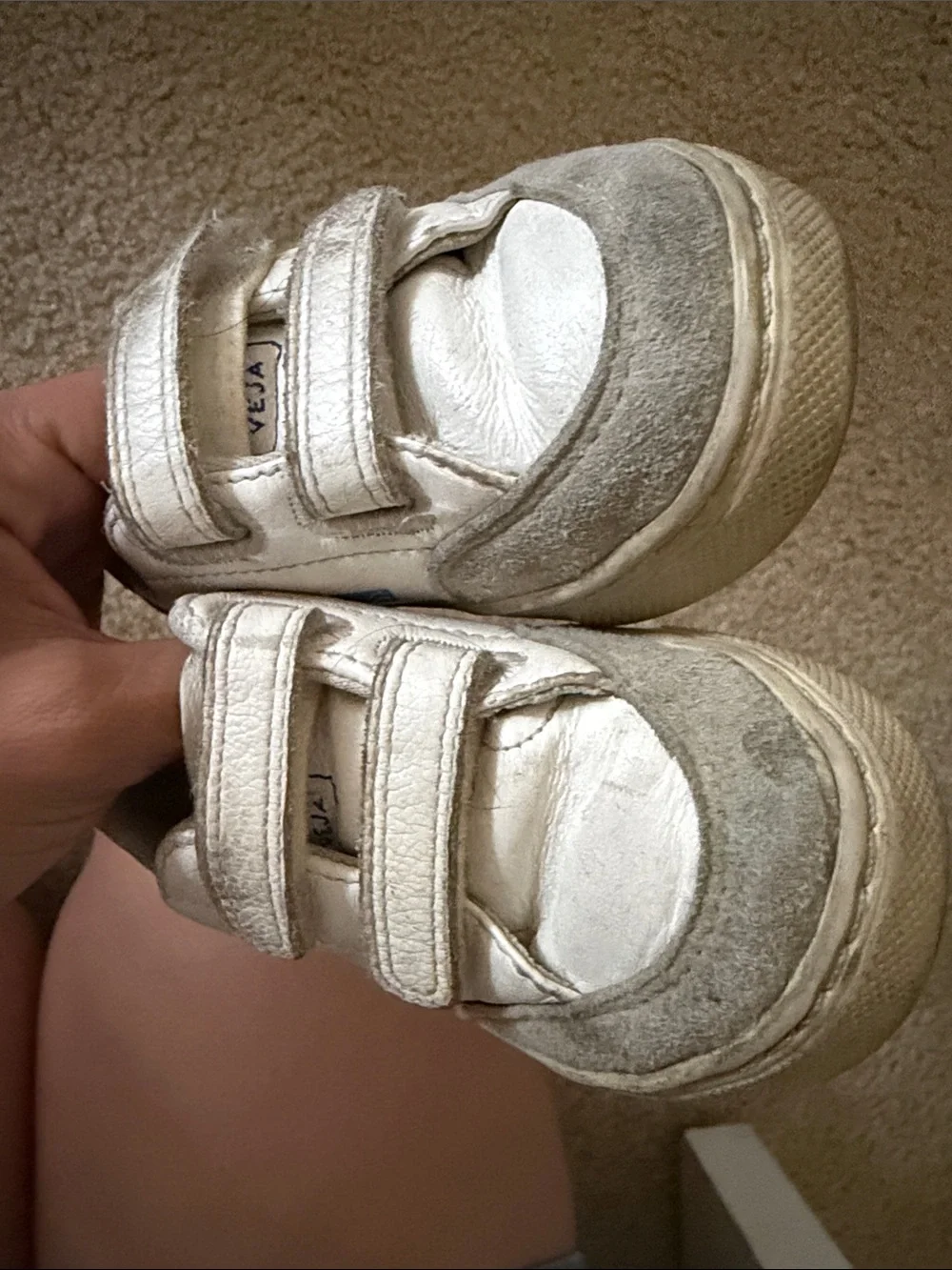 Veja Kids White Sneakers with Blue V Logo and Velcro